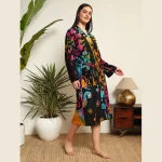 Black Mandala Printed Women Bath Robe Dress - Image 5