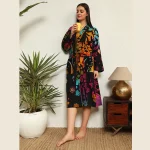 Black Mandala Printed Women Bath Robe Dress - Image 6