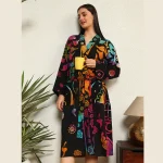 Black Mandala Printed Women Bath Robe Dress - Image 2