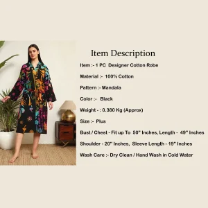 Black Mandala Printed Women Bath Robe Dress - Image 9