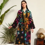 Black Mandala Printed Women Bath Robe Dress