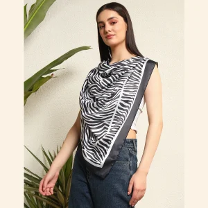 Black White Zebra Printed Head Neck Scarf - Image 3