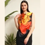 Black & Yellow Sunflower Print Crepe Silk Fabric Scarves