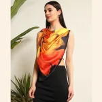 Black & Yellow Sunflower Print Crepe Silk Fabric Scarves - Image 2