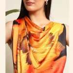 Black & Yellow Sunflower Print Crepe Silk Fabric Scarves - Image 7
