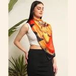 Black & Yellow Sunflower Print Crepe Silk Fabric Scarves - Image 3