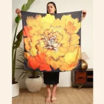Black & Yellow Sunflower Print Crepe Silk Fabric Scarves - Image 5