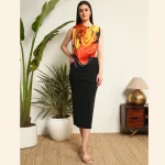 Black & Yellow Sunflower Print Crepe Silk Fabric Scarves - Image 6