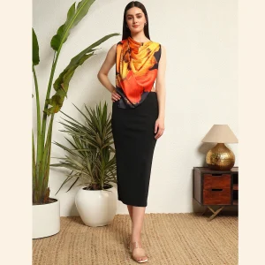 Black & Yellow Sunflower Print Crepe Silk Fabric Scarves - Image 6