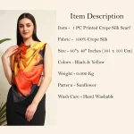 Black & Yellow Sunflower Print Crepe Silk Fabric Scarves - Image 9