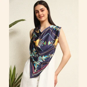 Blue Abstract Print Crepe Silk Scarf - Image 3