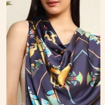 Blue Abstract Print Crepe Silk Scarf - Image 8