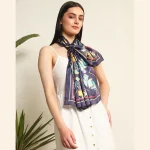 Blue Abstract Print Crepe Silk Scarf - Image 4