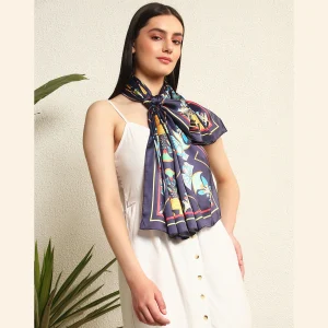Blue Abstract Print Crepe Silk Scarf - Image 4