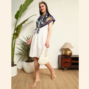 Blue Abstract Print Crepe Silk Scarf - Image 5