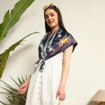 Blue Abstract Print Crepe Silk Scarf