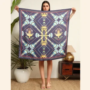Blue Abstract Print Crepe Silk Scarf - Image 6