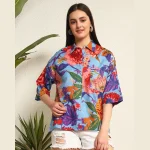 Blue Floral Print Oversized Casual Wear Shirt For Women's - Image 2