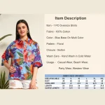Blue Floral Print Oversized Casual Wear Shirt For Women's - Image 10