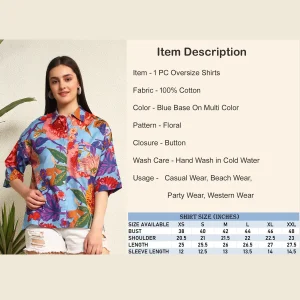 Blue Floral Print Oversized Casual Wear Shirt For Women's - Image 10