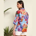 Blue Floral Print Oversized Casual Wear Shirt For Women's - Image 7