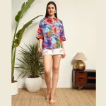 Blue Floral Print Oversized Casual Wear Shirt For Women's - Image 6