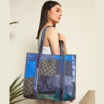 Blue Silk Patchwork Fabric Design Quilted Shoulder Bags - Image 3
