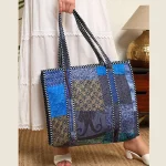Blue Silk Patchwork Fabric Design Quilted Shoulder Bags - Image 4