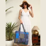 Blue Silk Patchwork Fabric Design Quilted Shoulder Bags
