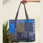 Blue Silk Patchwork Fabric Design Quilted Shoulder Bags - Image 5