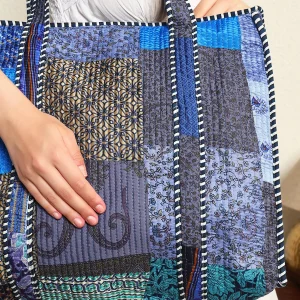 Blue Silk Patchwork Fabric Design Quilted Shoulder Bags - Image 6