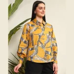 Cat Print Button Down T-Shirt Mustard Yellow - Image 4