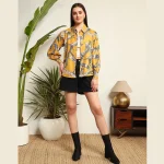 Cat Print Button Down T-Shirt Mustard Yellow - Image 5