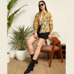 Cat Print Button Down T-Shirt Mustard Yellow - Image 6