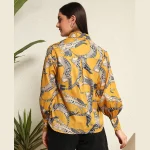 Cat Print Button Down T-Shirt Mustard Yellow - Image 7