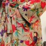Green Floral Print Velvet Fabric Bath Robe For Women Gift - Image 9