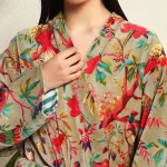 Green Floral Print Velvet Fabric Bath Robe For Women Gift - Image 8