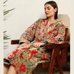 Green Floral Print Velvet Fabric Bath Robe For Women Gift - Image 6