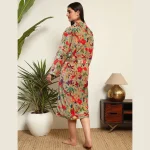 Green Floral Print Velvet Fabric Bath Robe For Women Gift - Image 7