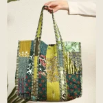 Green Patchwork Quilted Cotton Tote Bag For Women's - Image 7