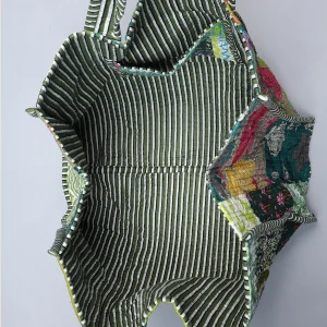 Green Patchwork Quilted Cotton Tote Bag For Women's - Image 9