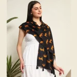 Hand-Block Black Tiger Printed Cotton Scarf - Image 3