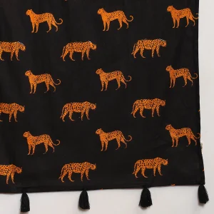Hand-Block Black Tiger Printed Cotton Scarf - Image 8