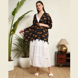 Hand-Block Black Tiger Printed Cotton Scarf - Image 5