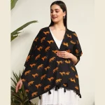 Hand-Block Black Tiger Printed Cotton Scarf - Image 2