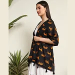 Hand-Block Black Tiger Printed Cotton Scarf - Image 4