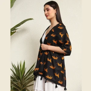 Hand-Block Black Tiger Printed Cotton Scarf - Image 4