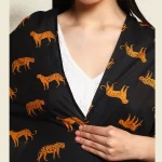 Hand-Block Black Tiger Printed Cotton Scarf - Image 7