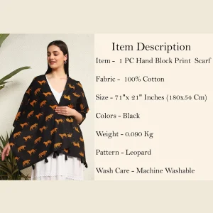 Hand-Block Black Tiger Printed Cotton Scarf - Image 9