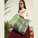 Handmade Green Silk Fabric Patchwork Quilted Handbag - Image 2